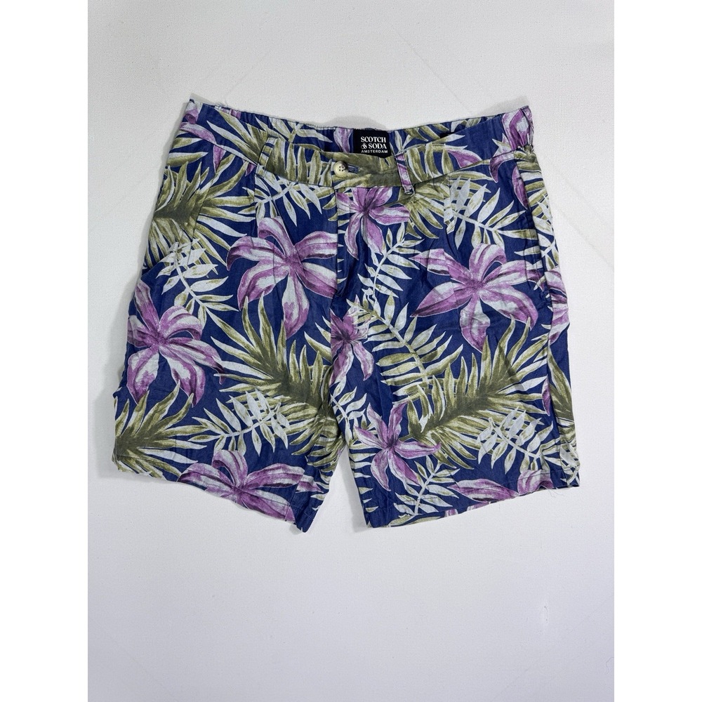 Scotch & Soda Mens 32 (33x7.5) Hawaiian Floral Tropical Chino Coastal Shorts